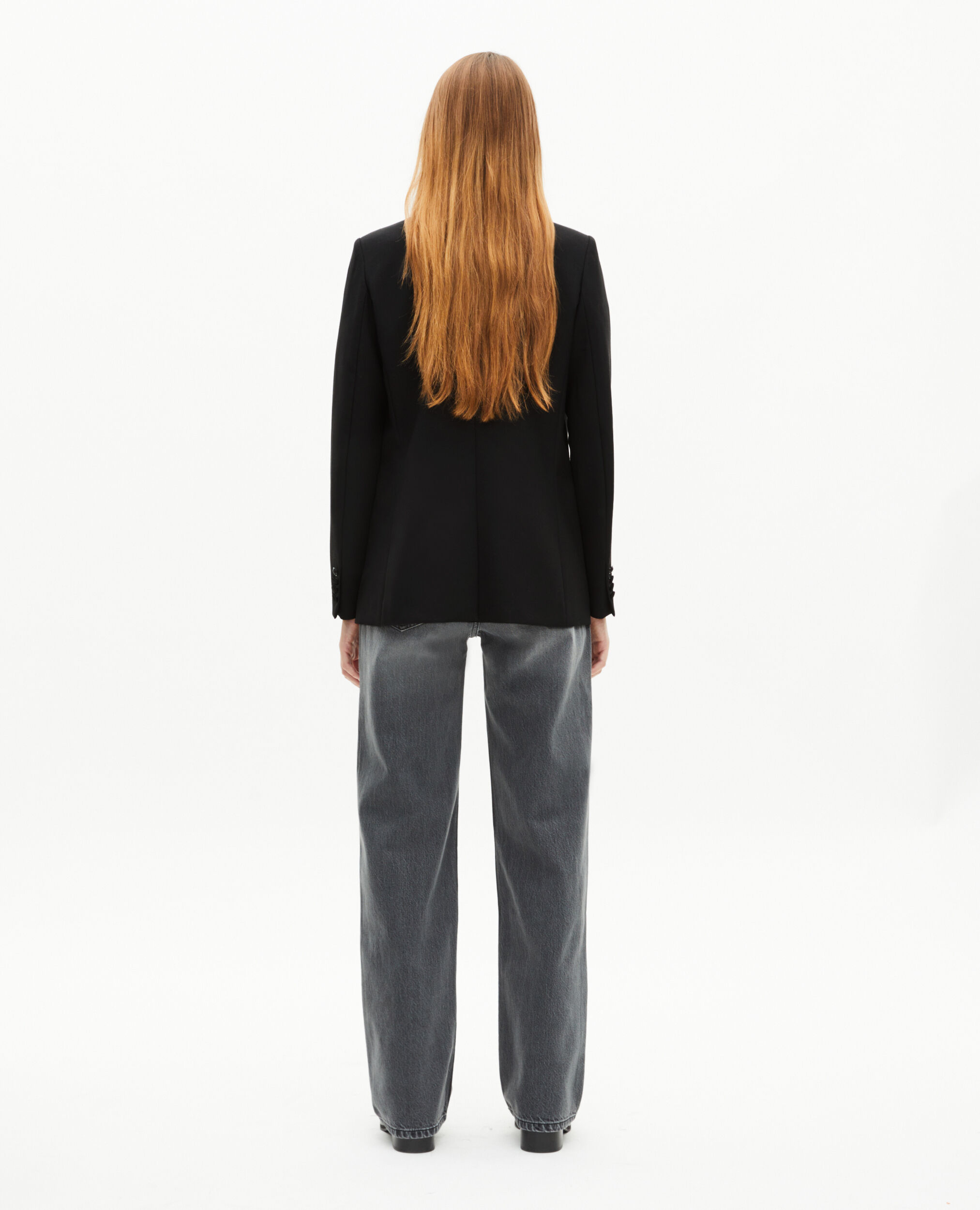 Black satin detail suit jacket, BLACK, hi-res image number null