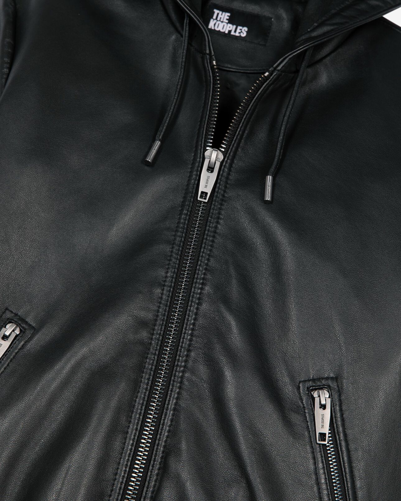 The Kooples WOMEN BLACK black leather hooded jacket