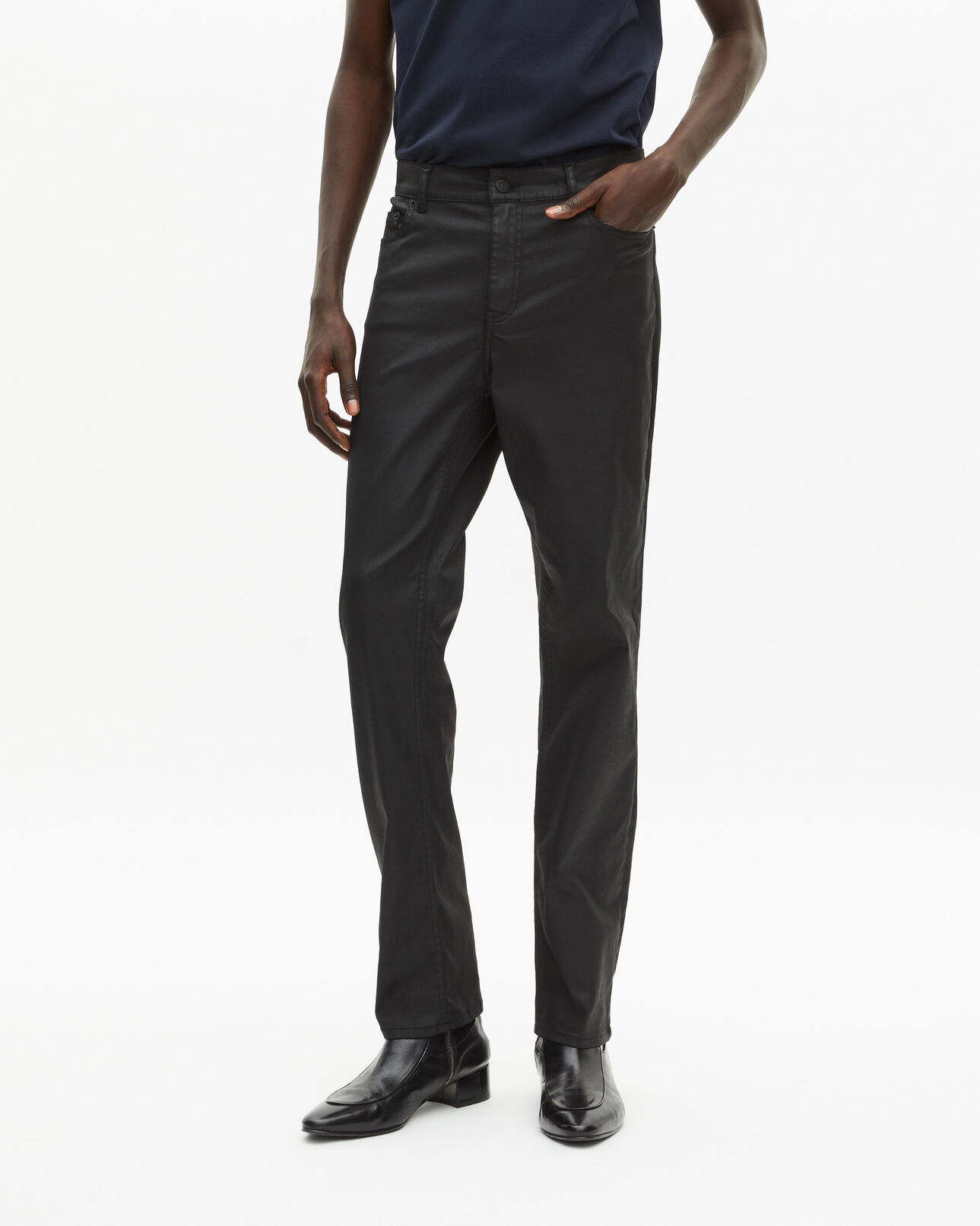 The Kooples MEN BLACK black leather-effect straight-leg jeans