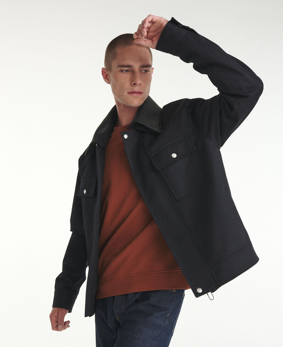 Technical navy blue jacket w/leather collar The Kooples
