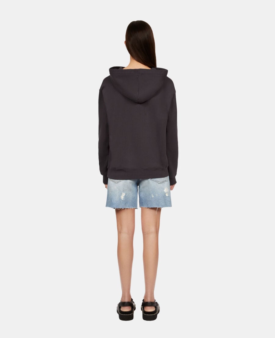 The Kooples WOMEN CARBONE carbon grey hoodie with rock eagle serigraphy