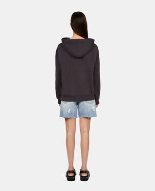 The Kooples WOMEN CARBONE carbon grey hoodie with rock eagle serigraphy