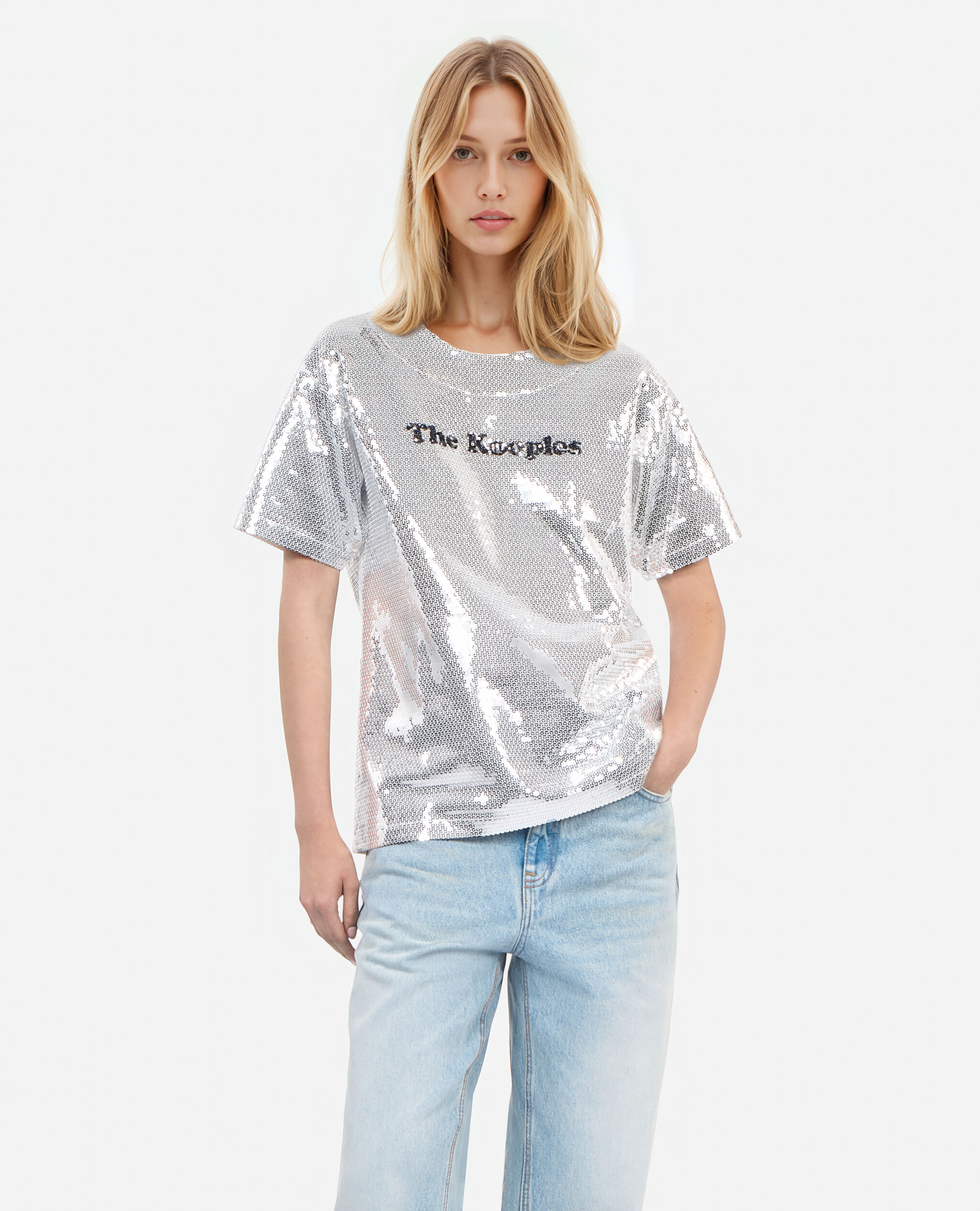 T shirt a sequins argente
