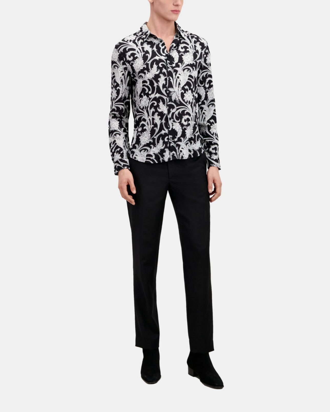 The Kooples HOMME BLACK WHITE chemise fleurie noire