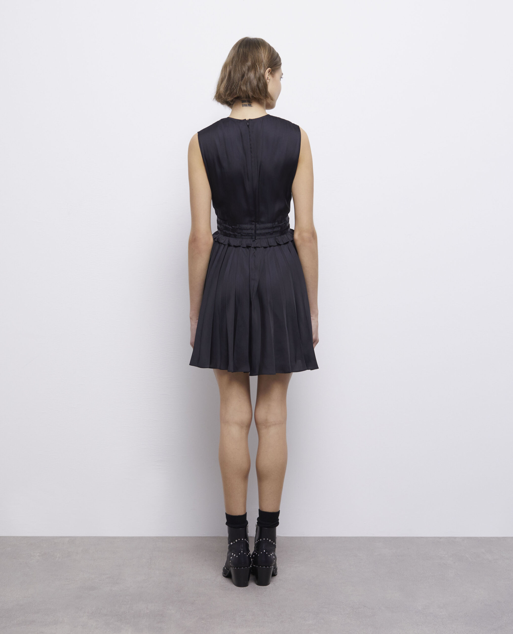 Pleated short black dress, BLACK, hi-res image number null