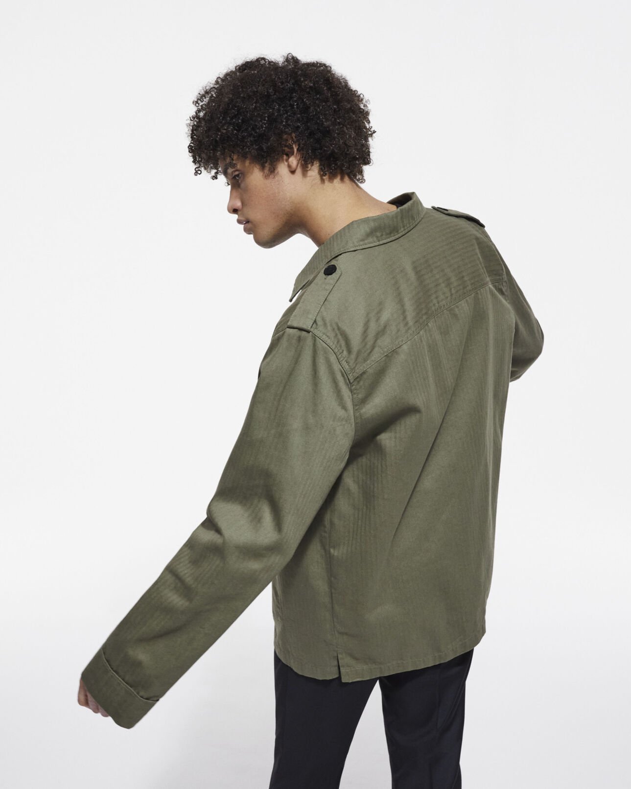 The Kooples MEN OLIVE NIGHT khaki shirt with leopard lining