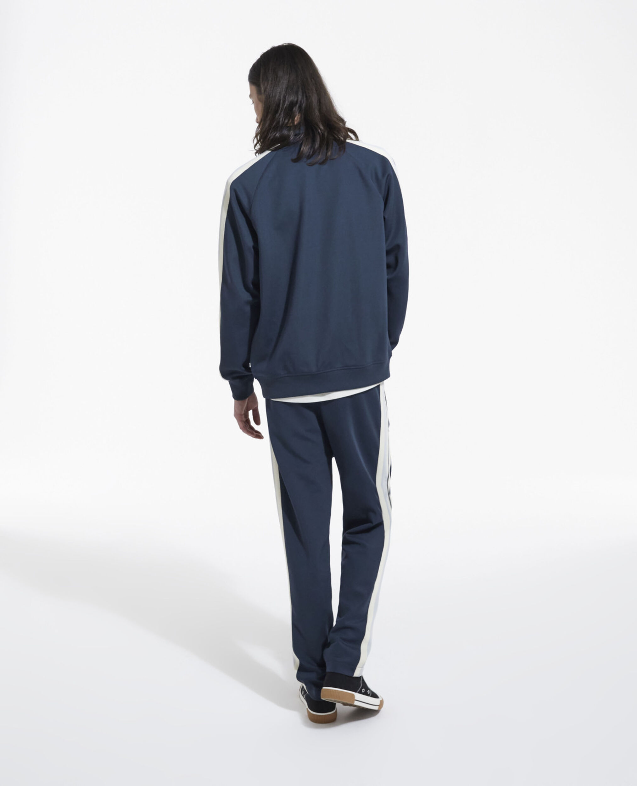 Navy blue loose-fit joggers with ecru bands, NAVY, hi-res image number null