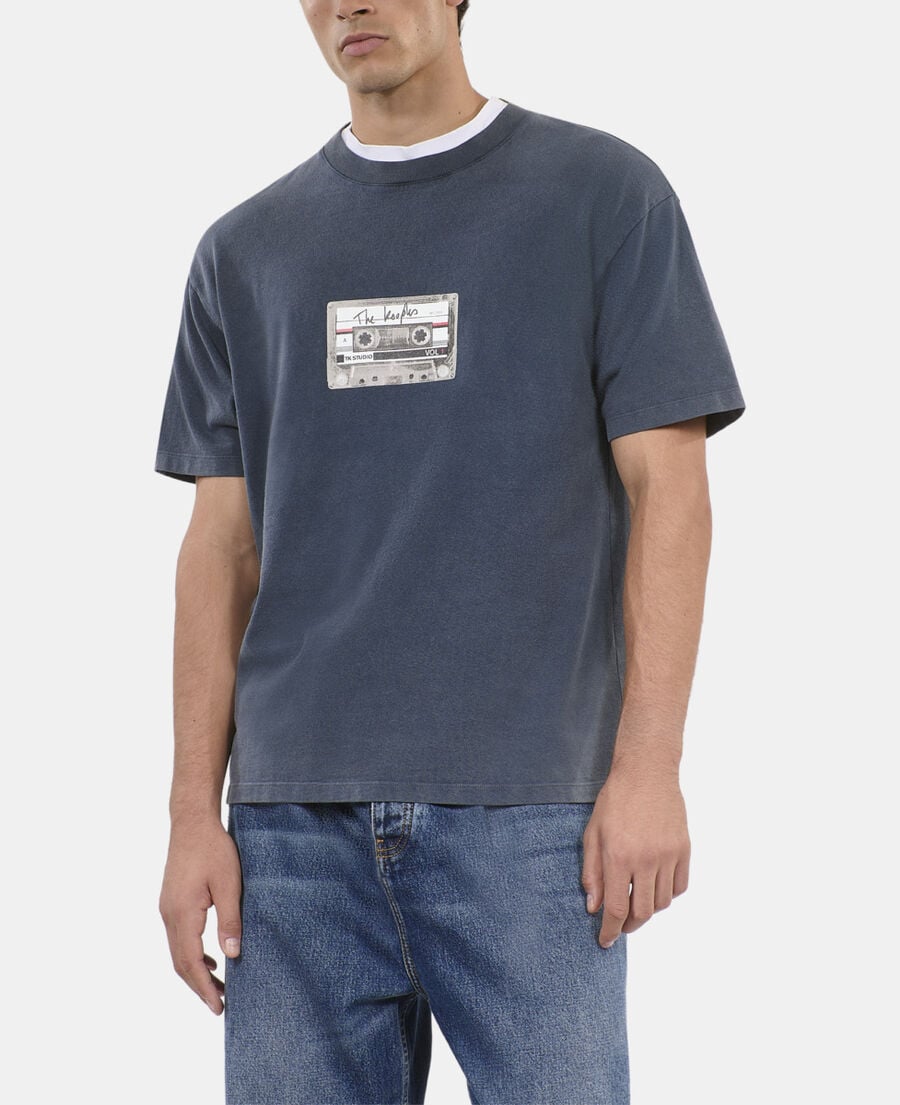 The Kooples H CARBONE carbon blue screen printed t-shirt