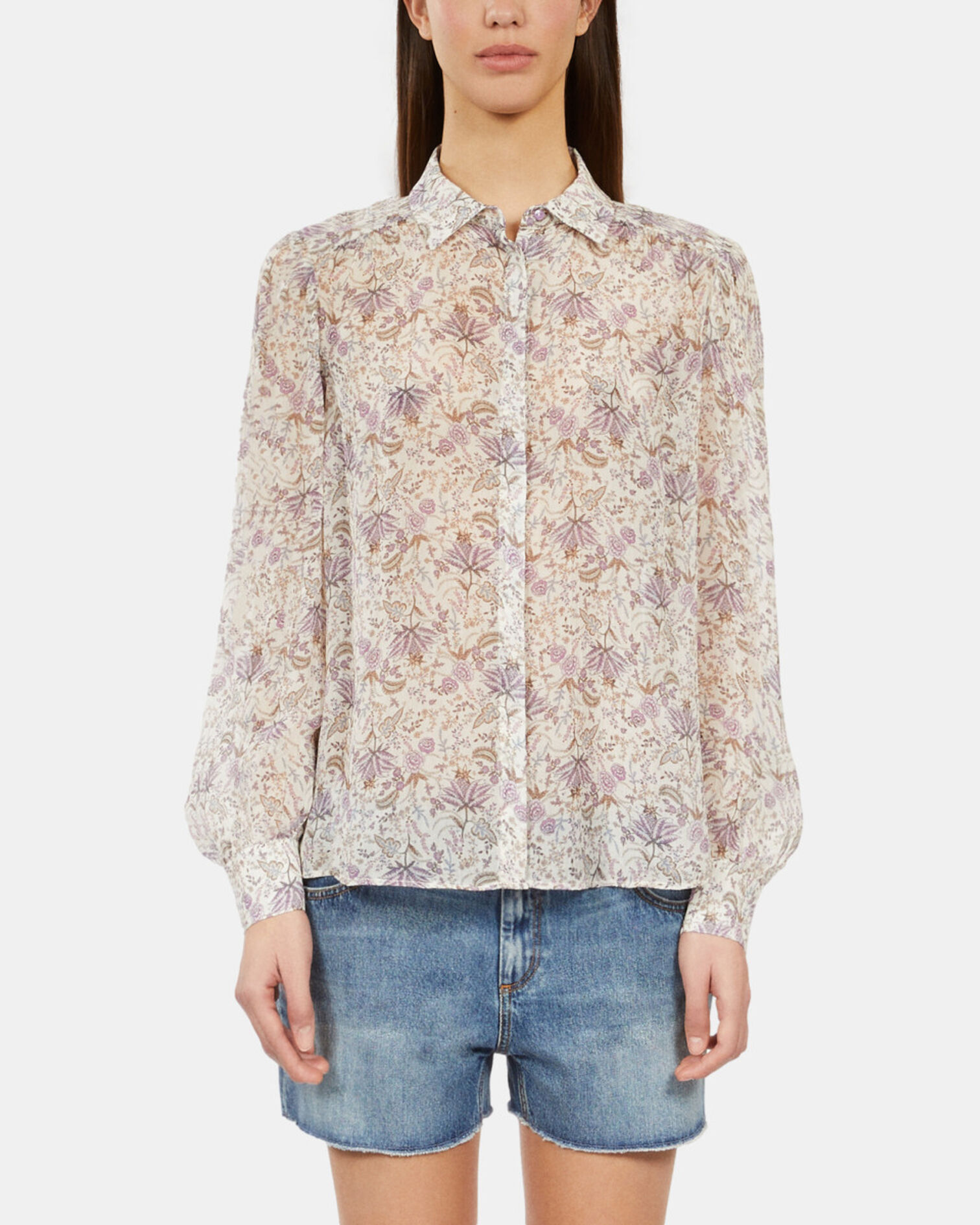 Lilac floral print long sleeve shirt, ECRU/MAUVE CHALK, hi-res image number null