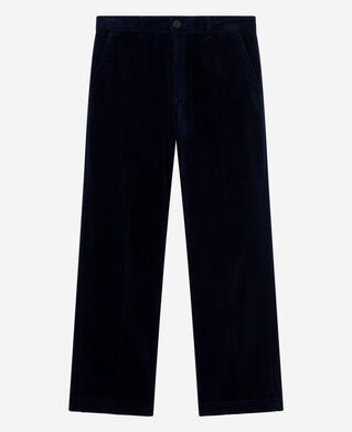 The Kooples HOMME NAVY pantalon large en velours c&ocirc;tel&eacute; marine
