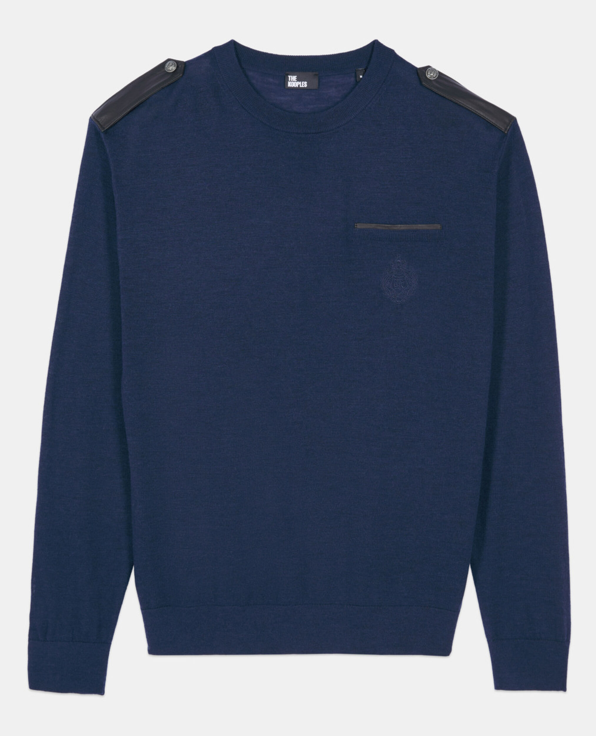 Blue merino wool sweater, DARK BLUE, hi-res image number null