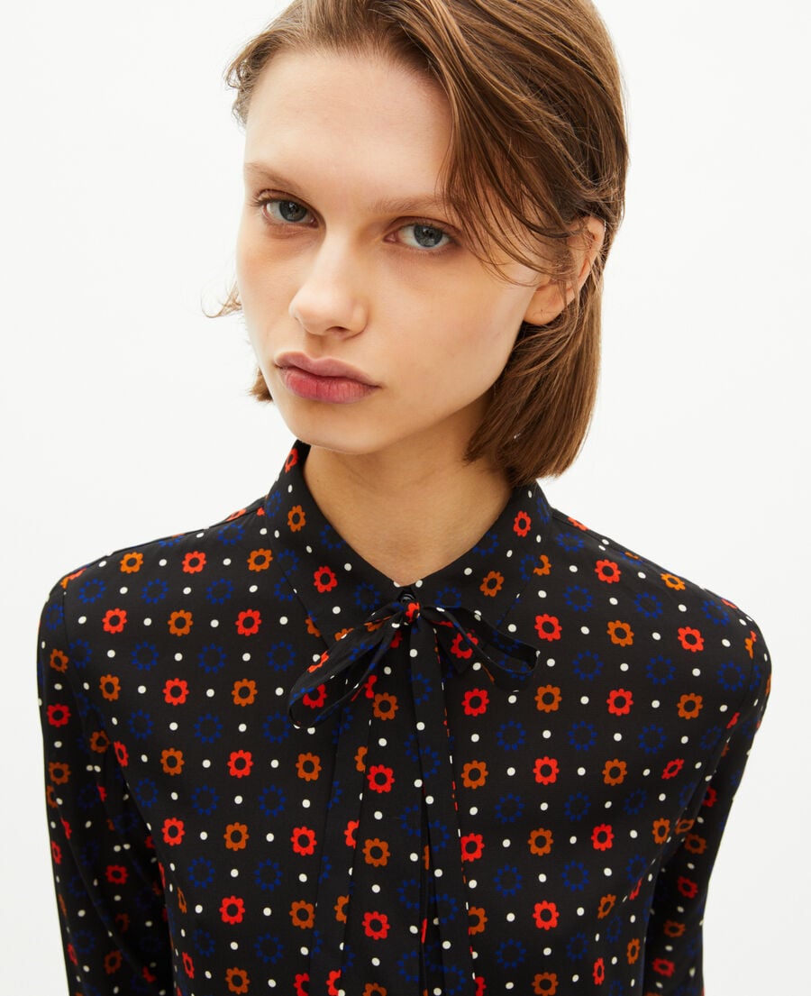 The Kooples FEMME BLACK MELANGE chemise imprimée pois et fleurs en soie mélangée noire