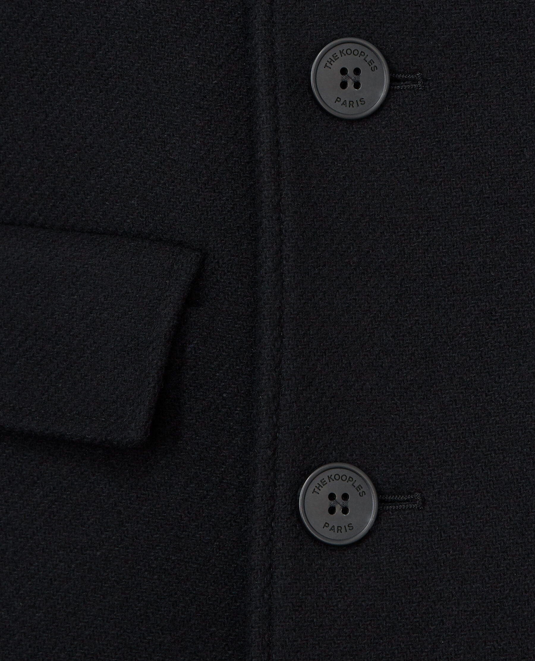 Manteau laine noire long a col mouton The Kooples France