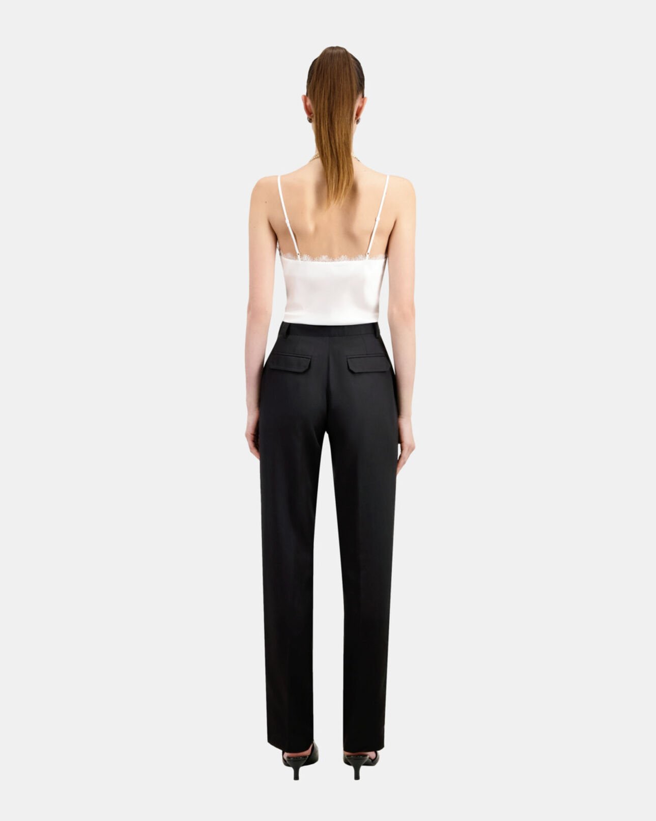 The Kooples FEMME BLACK pantalon droit tencel style militaire noir