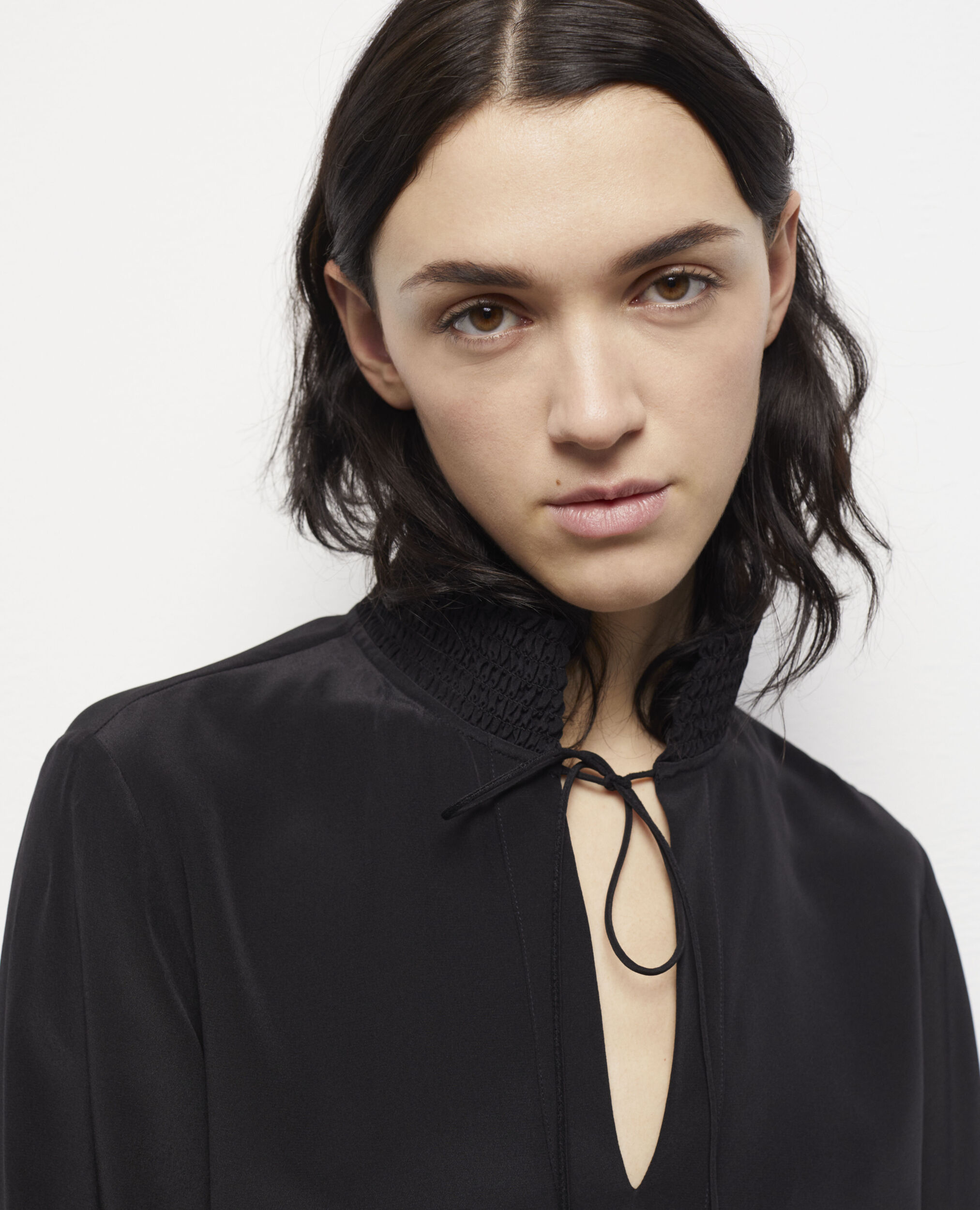 Black silk blouse, BLACK, hi-res image number null