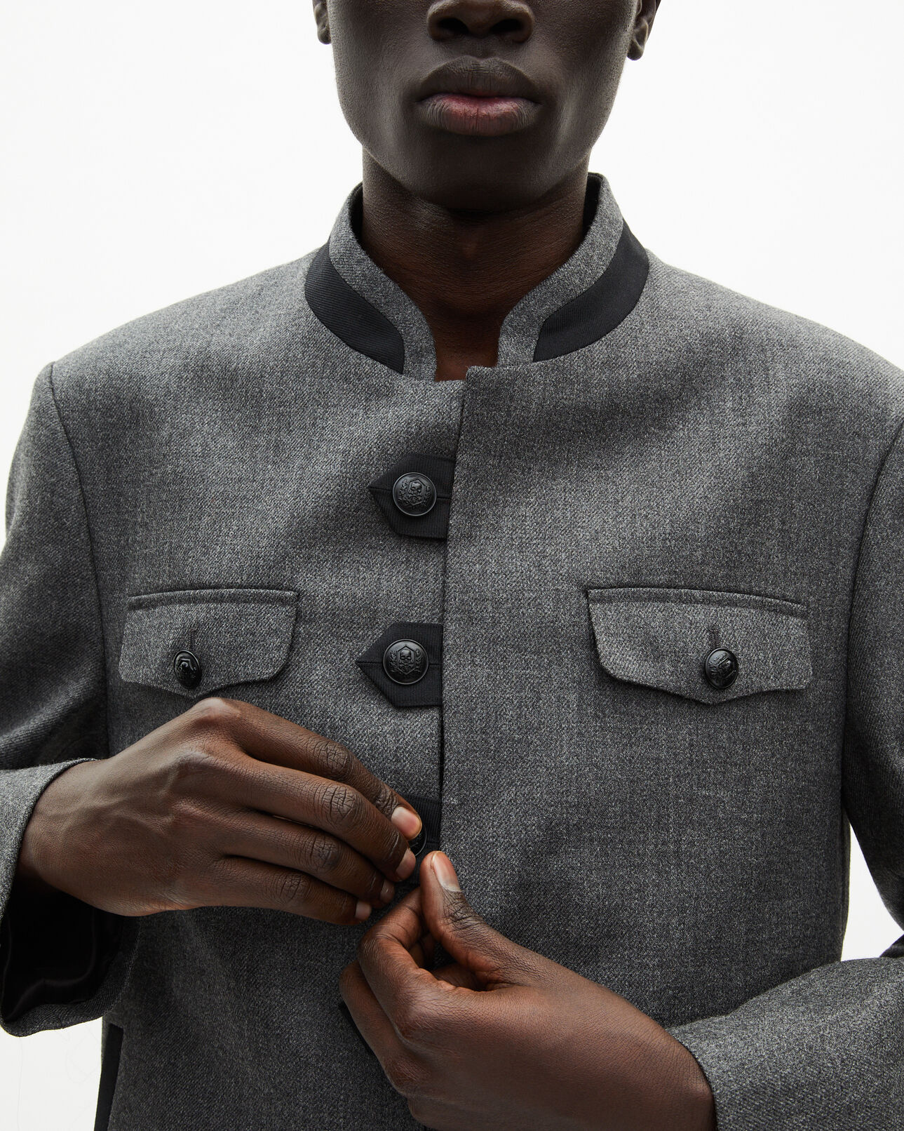 The Kooples H DARK GREY officer-style jacket in grey wool