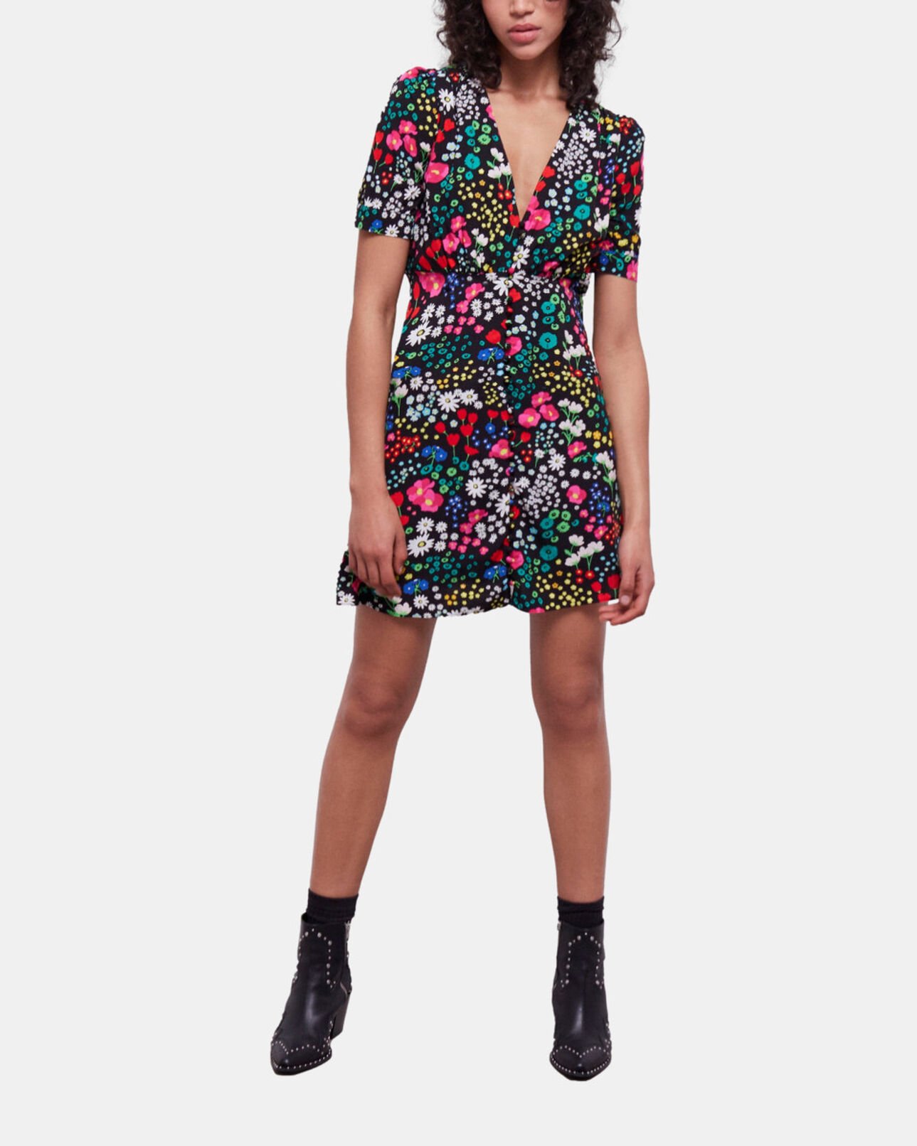 The Kooples DAMEN MULTICOLOR kurzes kleid mit print und knopfverschluss