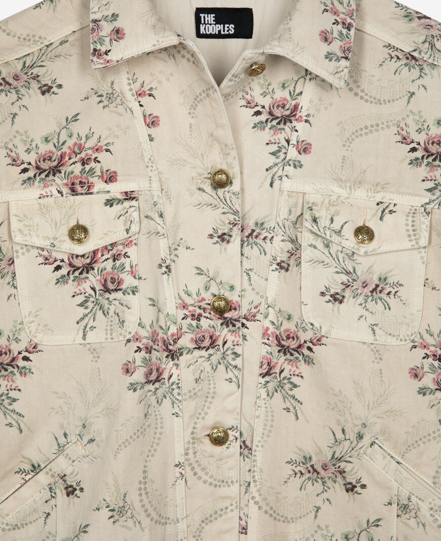 The Kooples WOMEN BEIGE TAUPE flower print jacket in beige denim