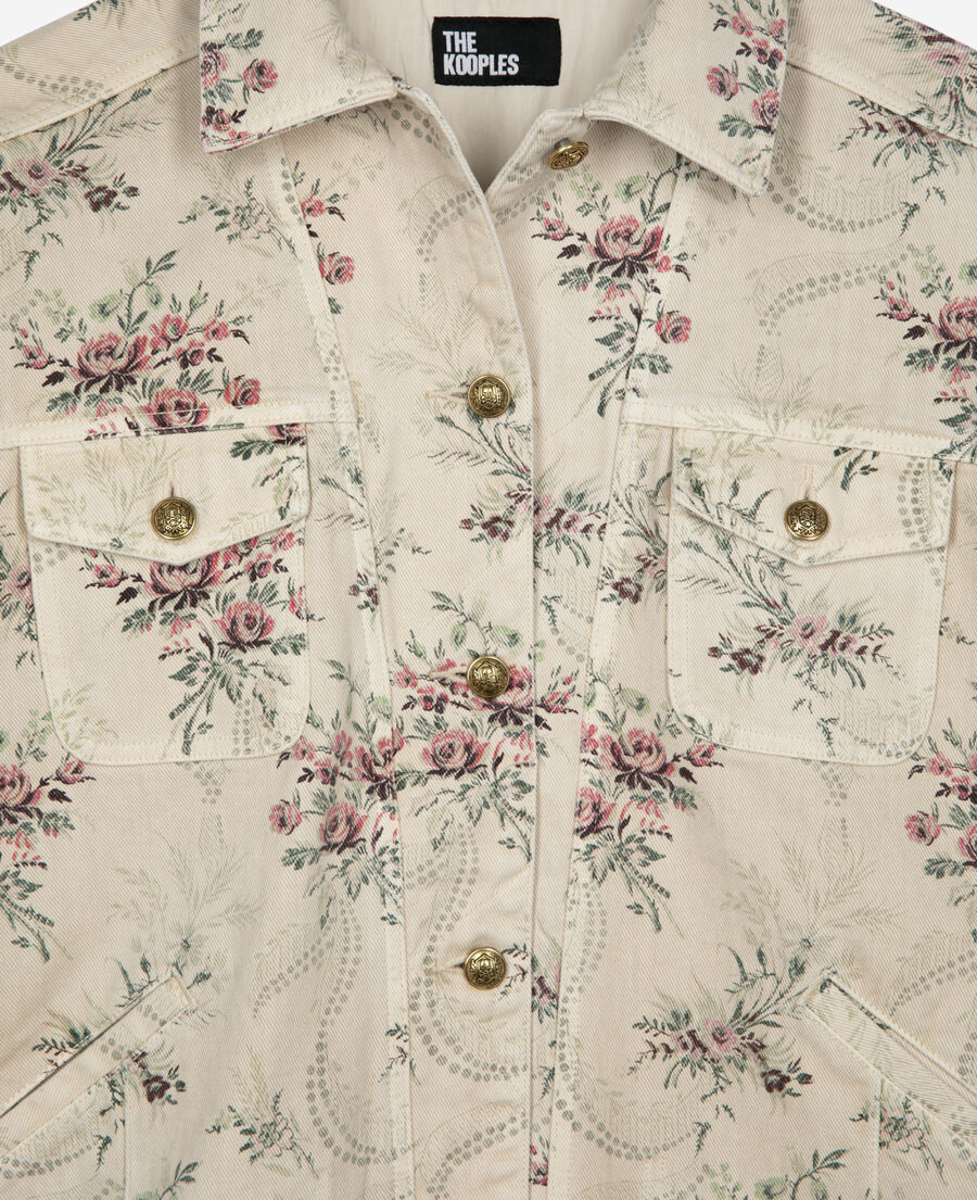The Kooples FEMME BEIGE TAUPE veste imprimé fleuri en denim beige