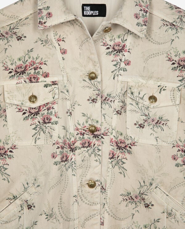 The Kooples WOMEN BEIGE TAUPE flower print jacket in beige denim