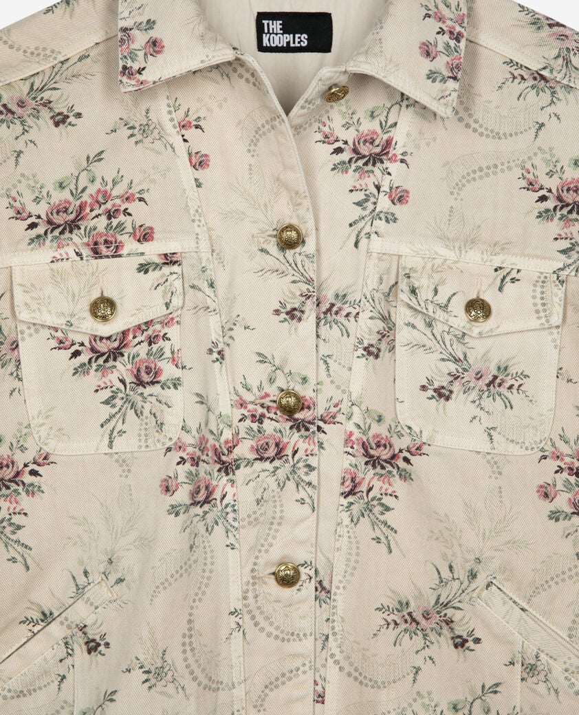 The Kooples WOMEN BEIGE TAUPE flower print jacket in beige denim
