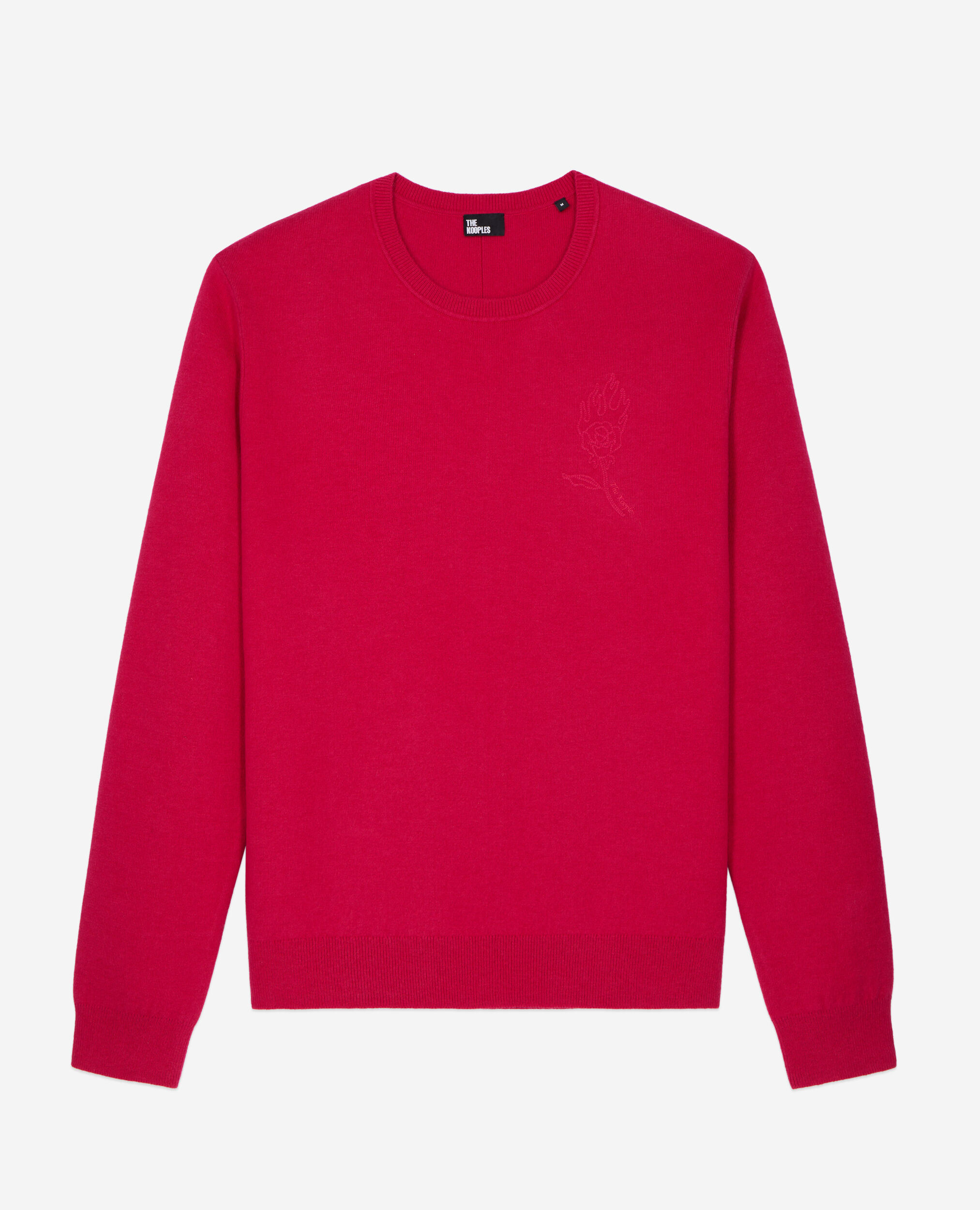 Red wool-blend sweater with embroidery, CHERRY, hi-res image number null