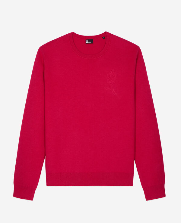 red wool-blend sweater with embroidery