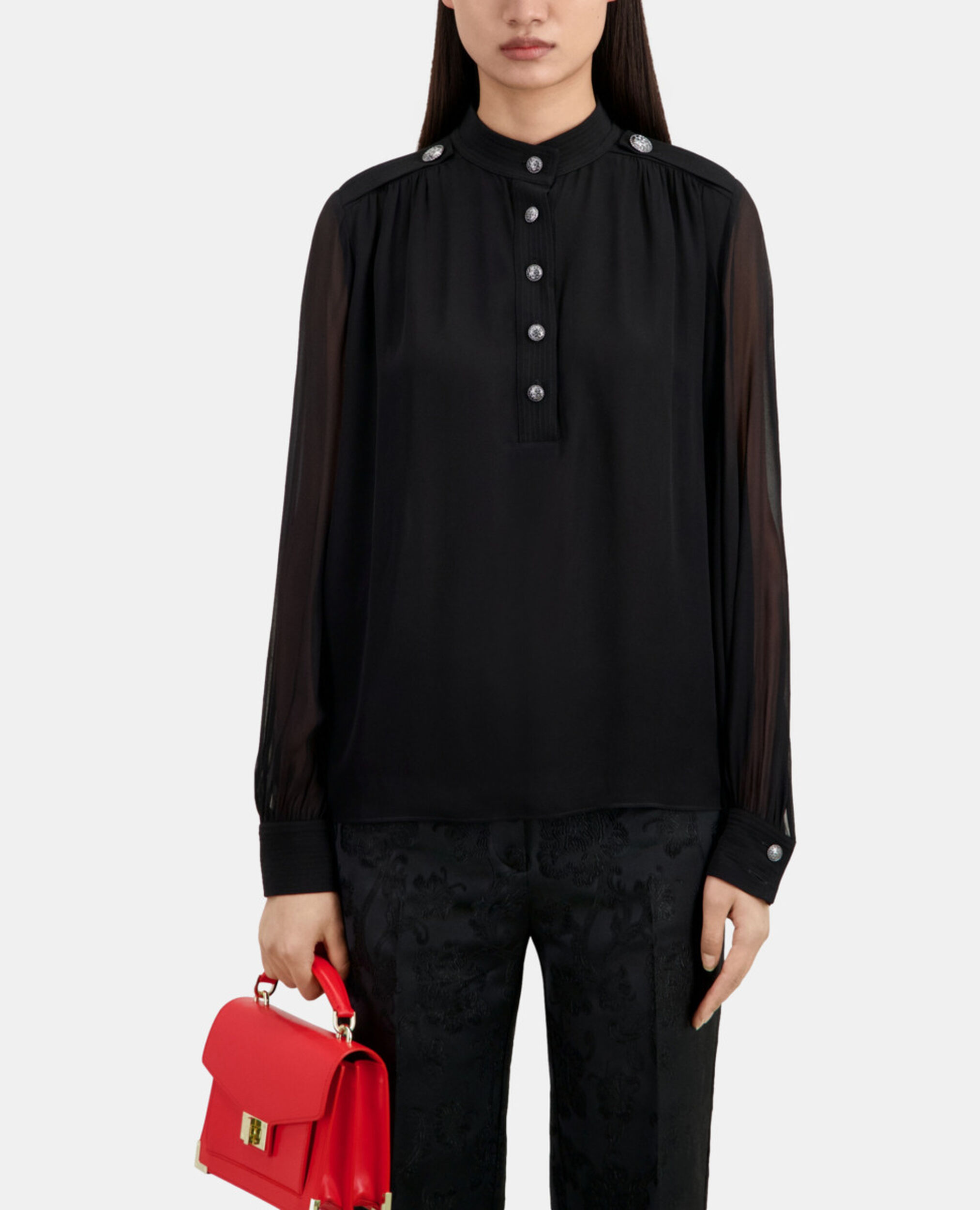 Black top with bijou buttons, BLACK, hi-res image number null