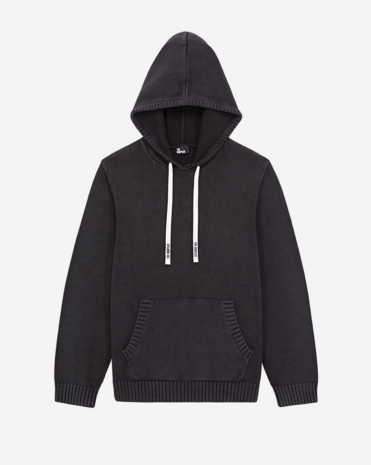 The Kooples WOMEN BLACK WASHED black cotton and wool hooded sweater