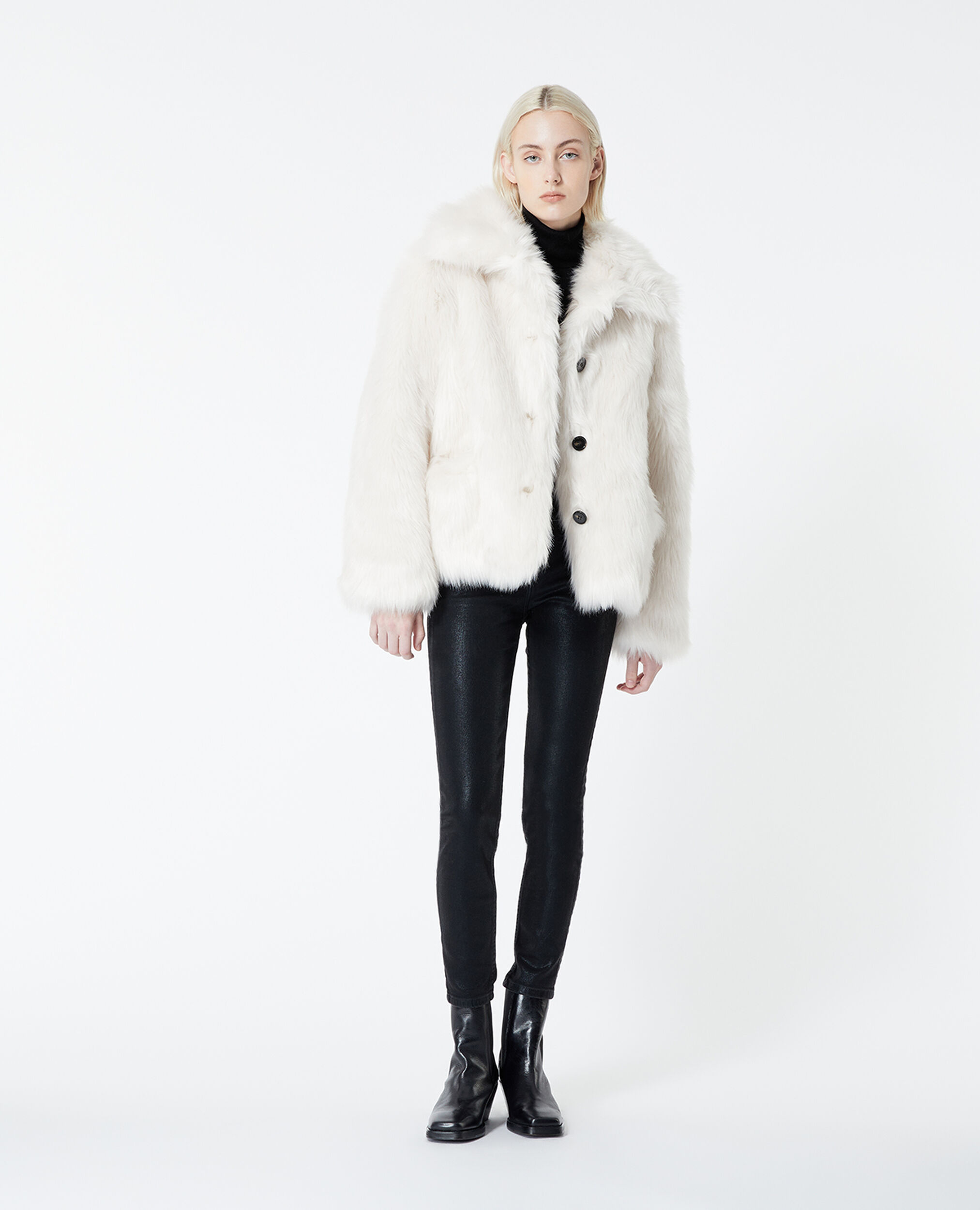 Buttoned ecru faux fur coat, ECRU, hi-res image number null