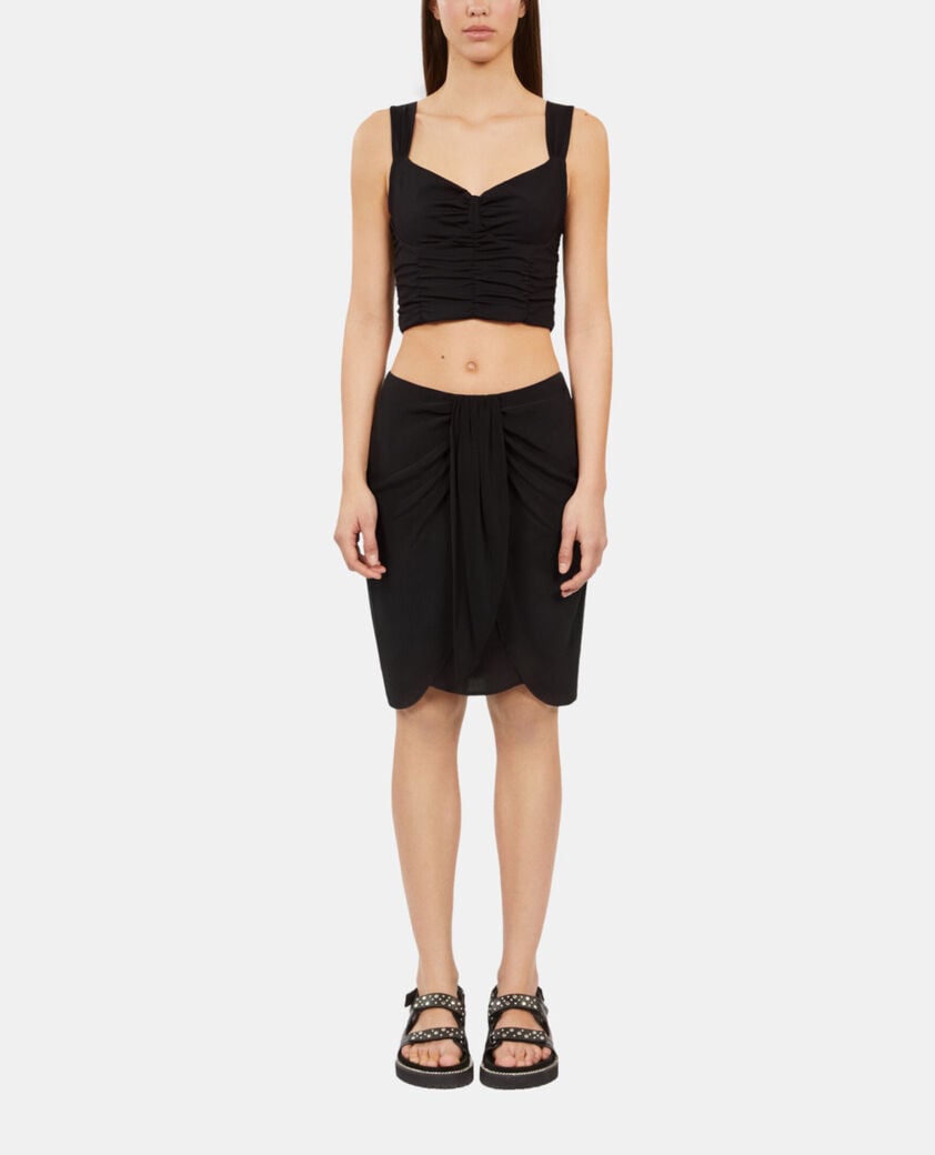 The Kooples F BLACK short black draped washed silk skirt