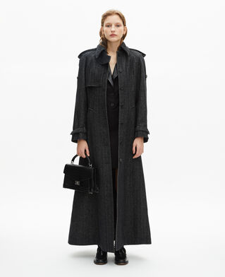 The Kooples WOMEN GREY FLANNEL long dark grey coat