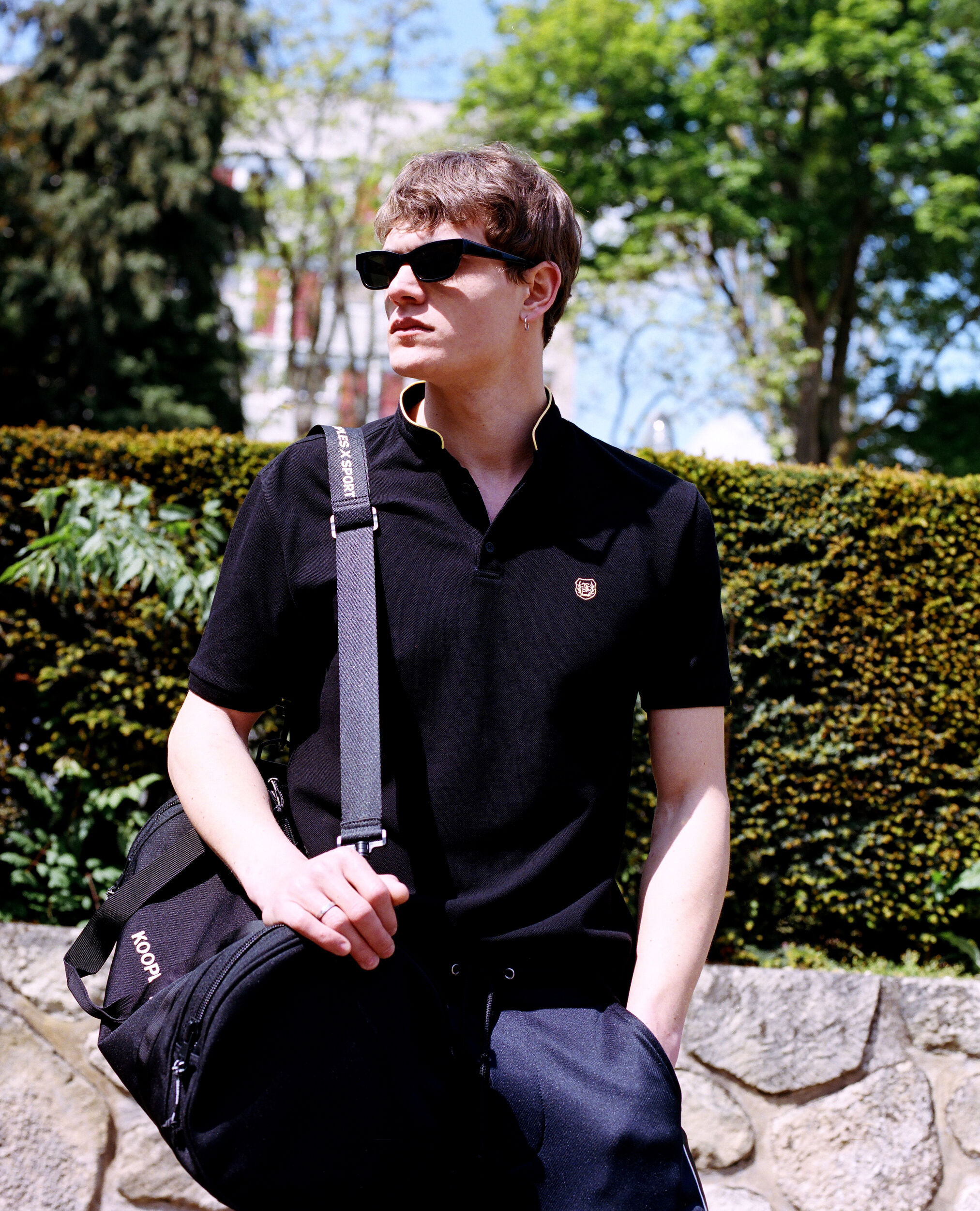 Embroidered cotton polo shirt stand up collar The Kooples