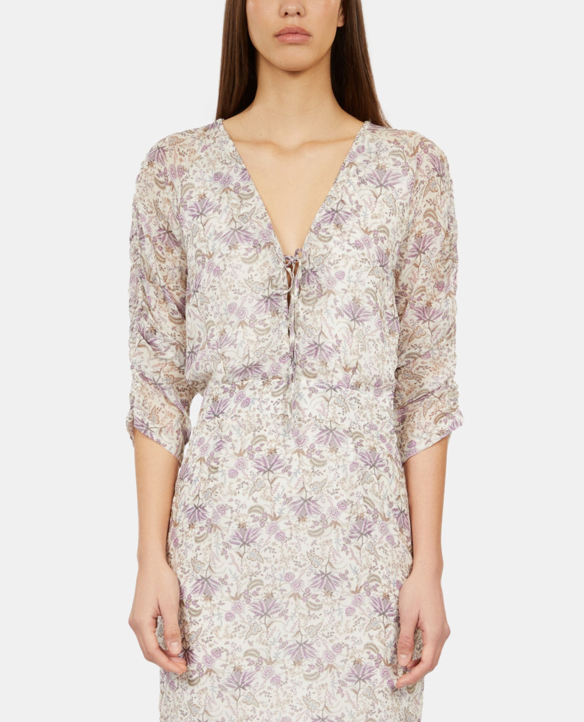 Short printed dress with lacing, ECRU/MAUVE CHALK, hi-res image number null