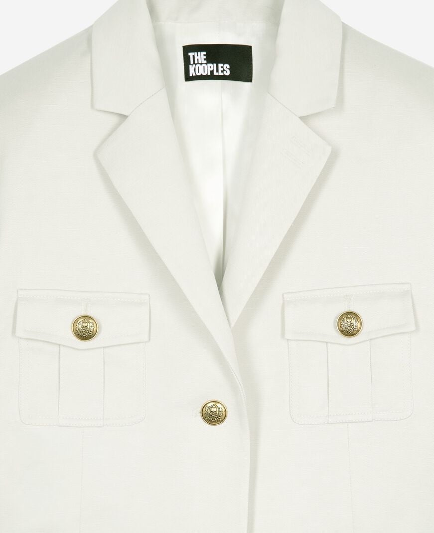 The Kooples FEMME BEIGE robe courte style officier en lin écrue