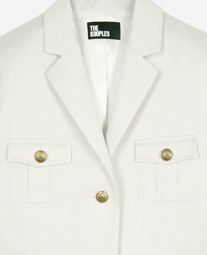 The Kooples FEMME BEIGE robe courte style officier en lin écrue