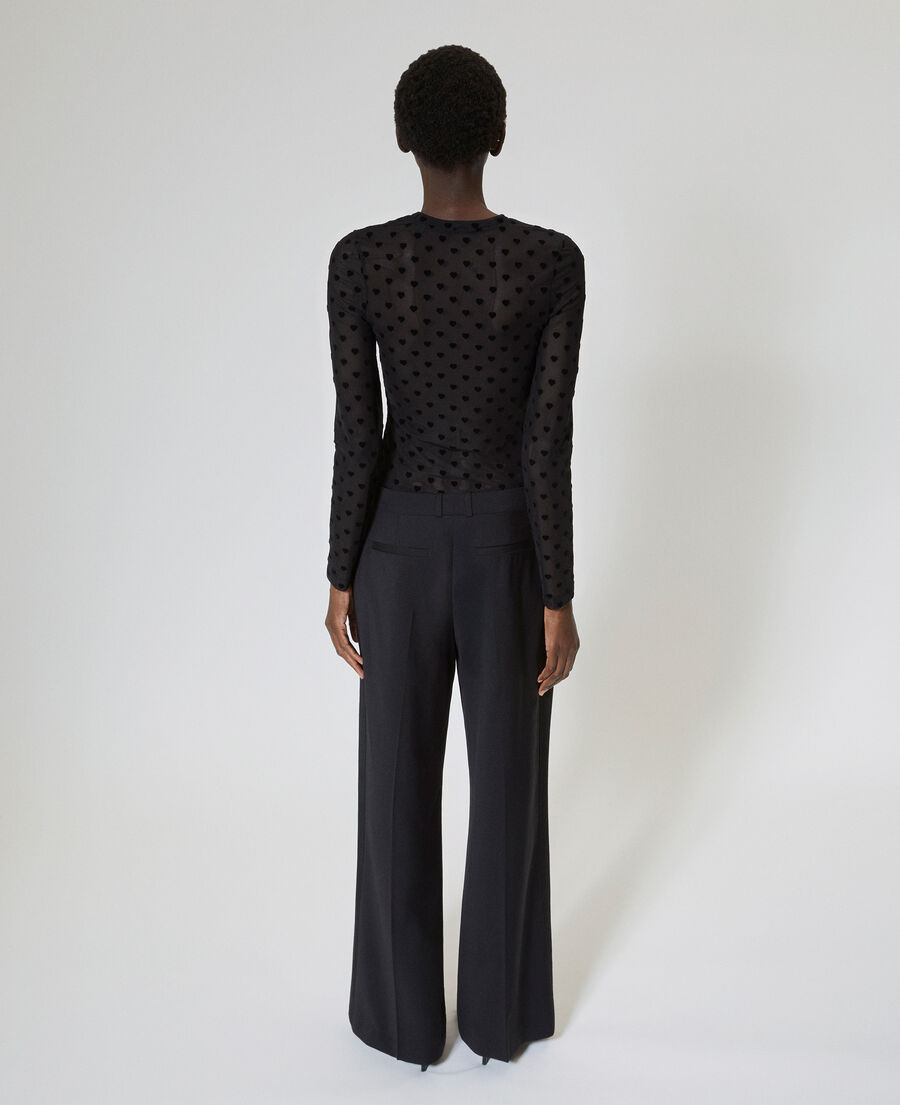 The Kooples WOMEN BLACK black hearts flocked mesh long-sleeve t-shirt