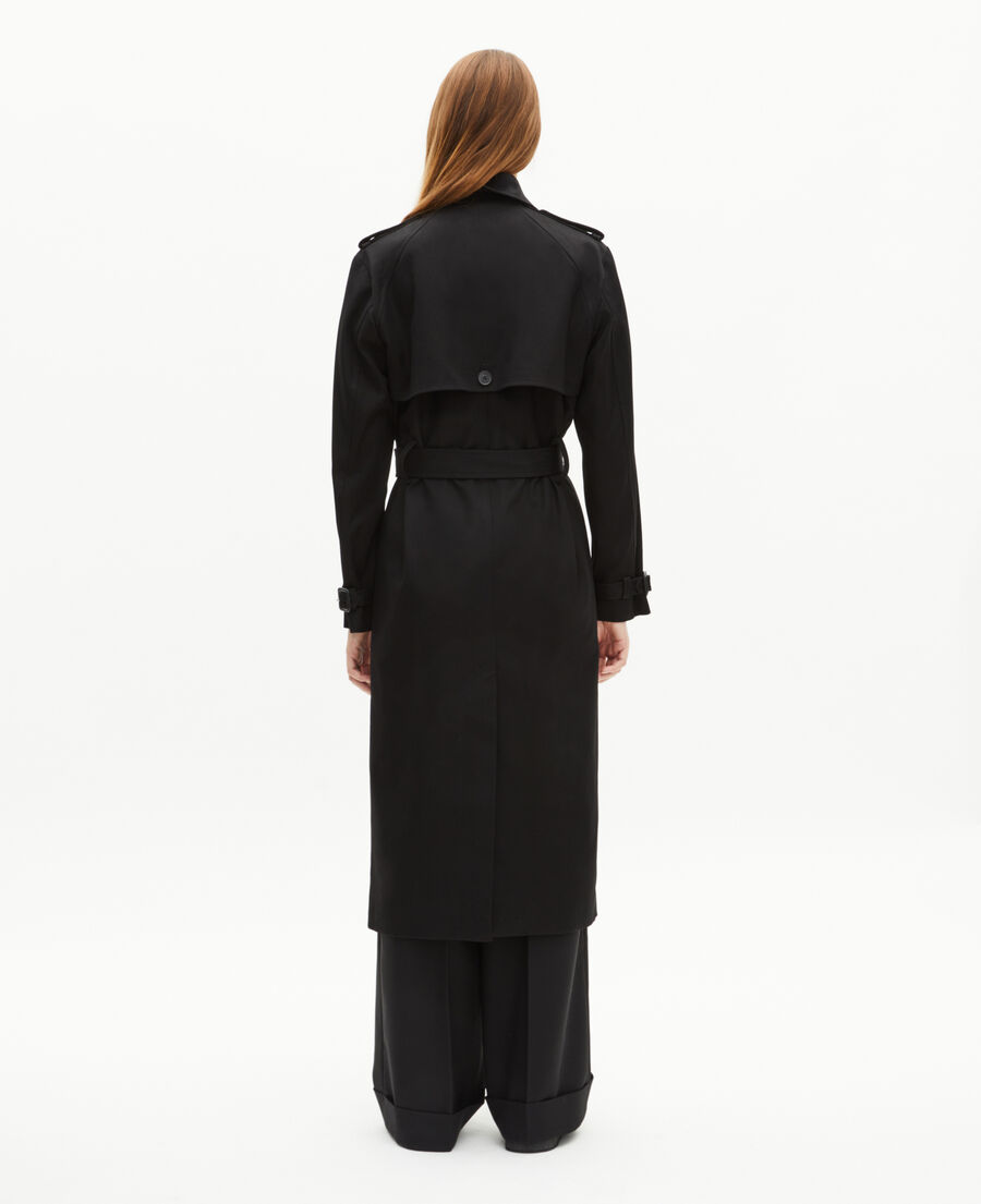 The Kooples F BLACK long black cotton trench coat