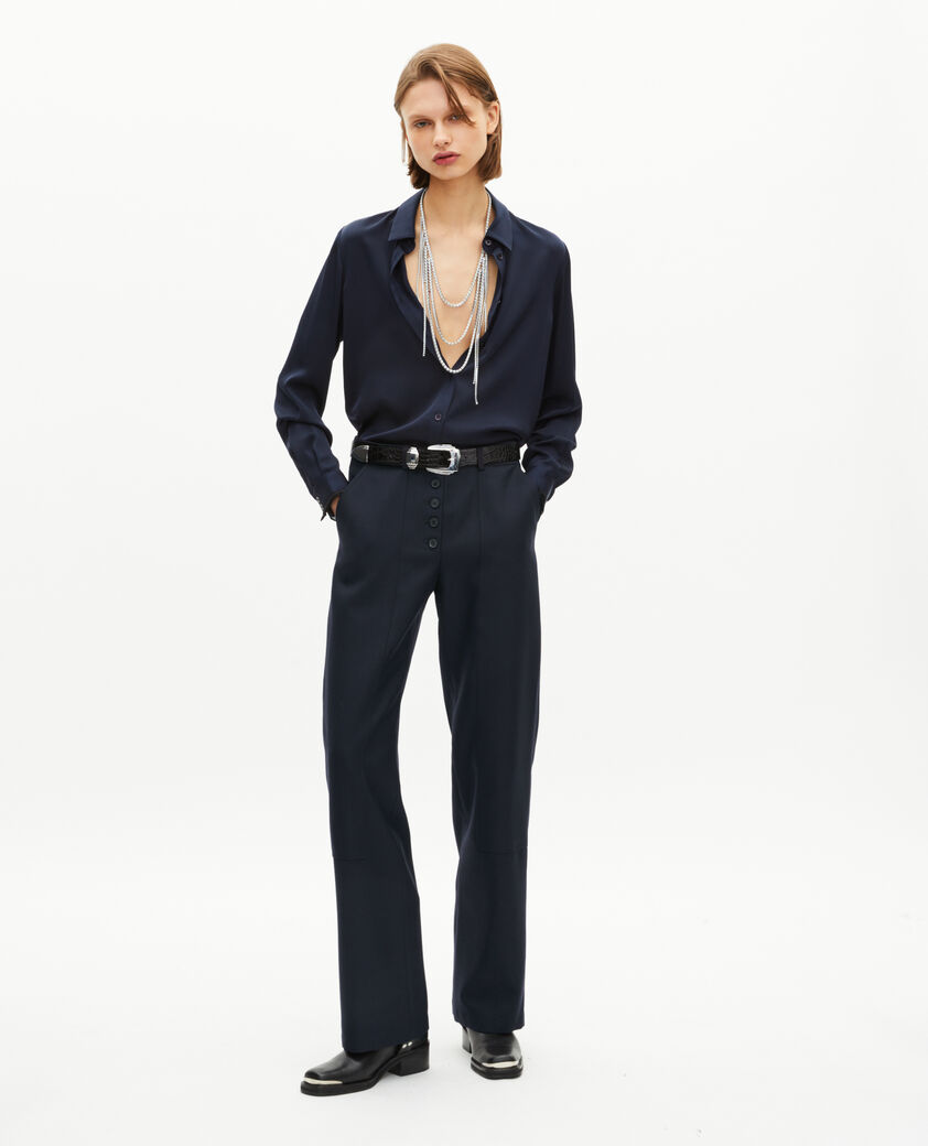 The Kooples DAMEN NAVY gerade geschnittene hose mit kn&ouml;pfen in marine