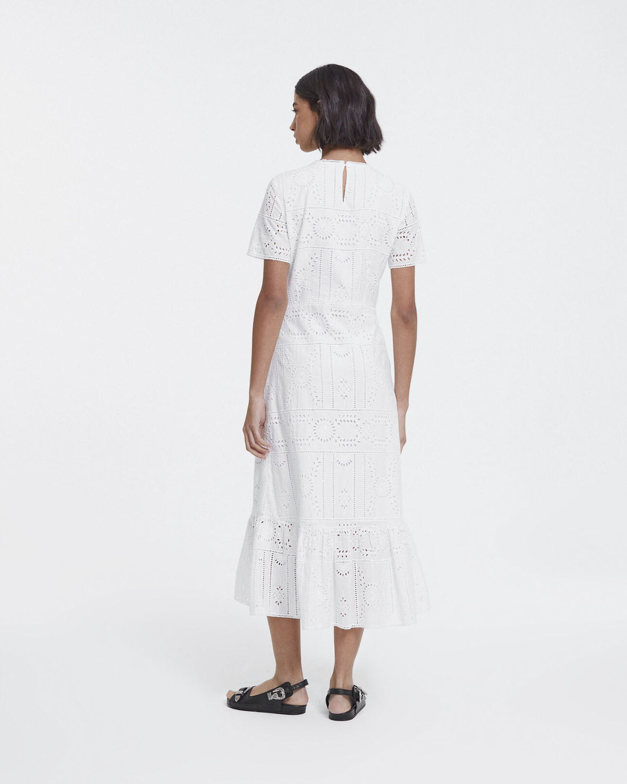The Kooples FEMME WHITE robe longue brodée coton blanche col rond