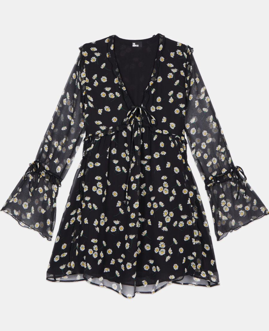 The Kooples F BLACK WHITE floral printed silk short dress
