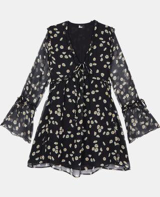 The Kooples F BLACK WHITE floral printed silk short dress