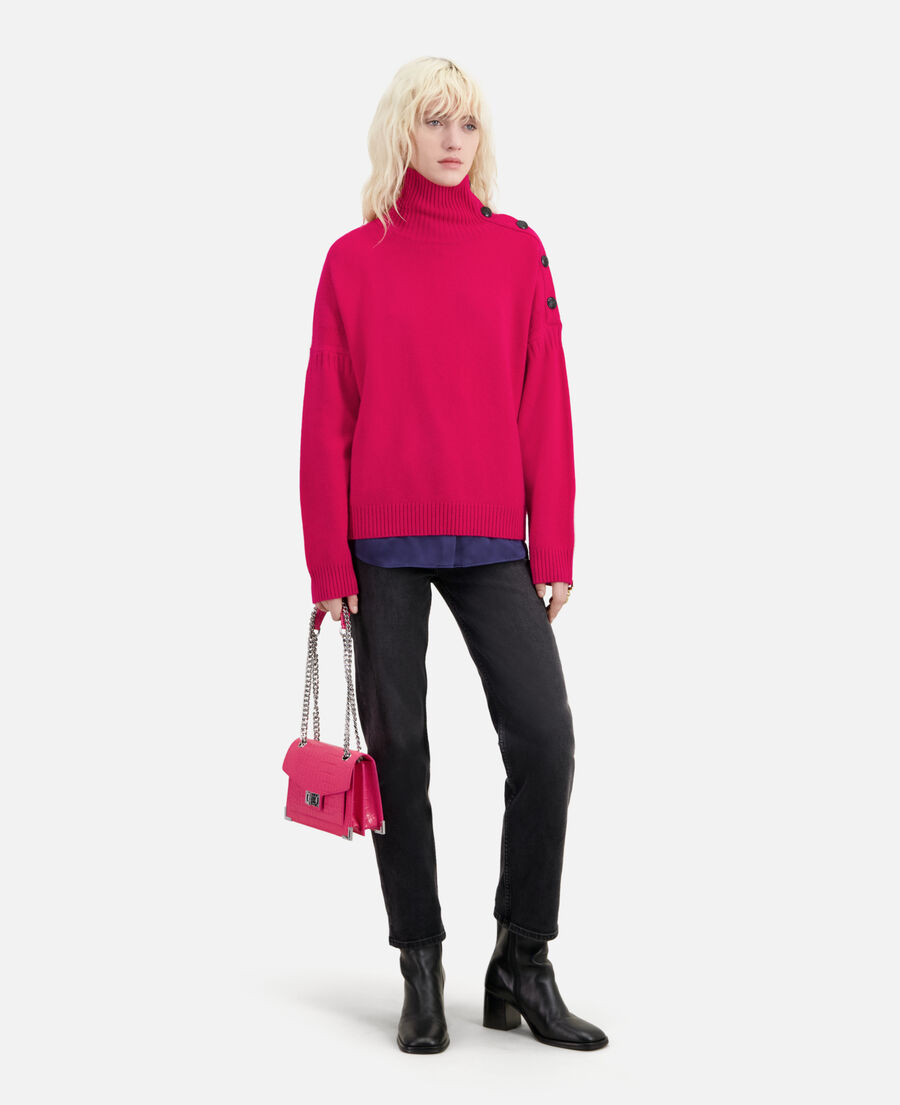 fuchsia wool and cashmere sweater with buttons