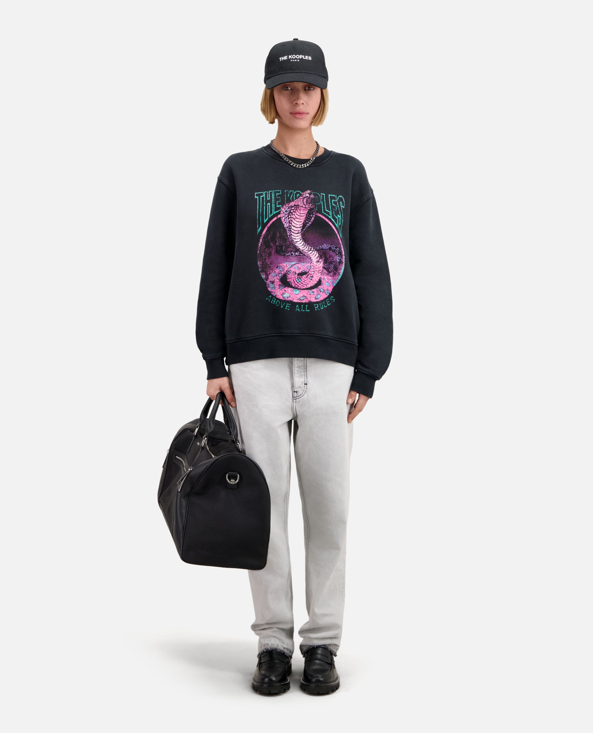 Women's Black sweatshirt with Cobra serigraphy, BLACK WASHED, hi-res image number null