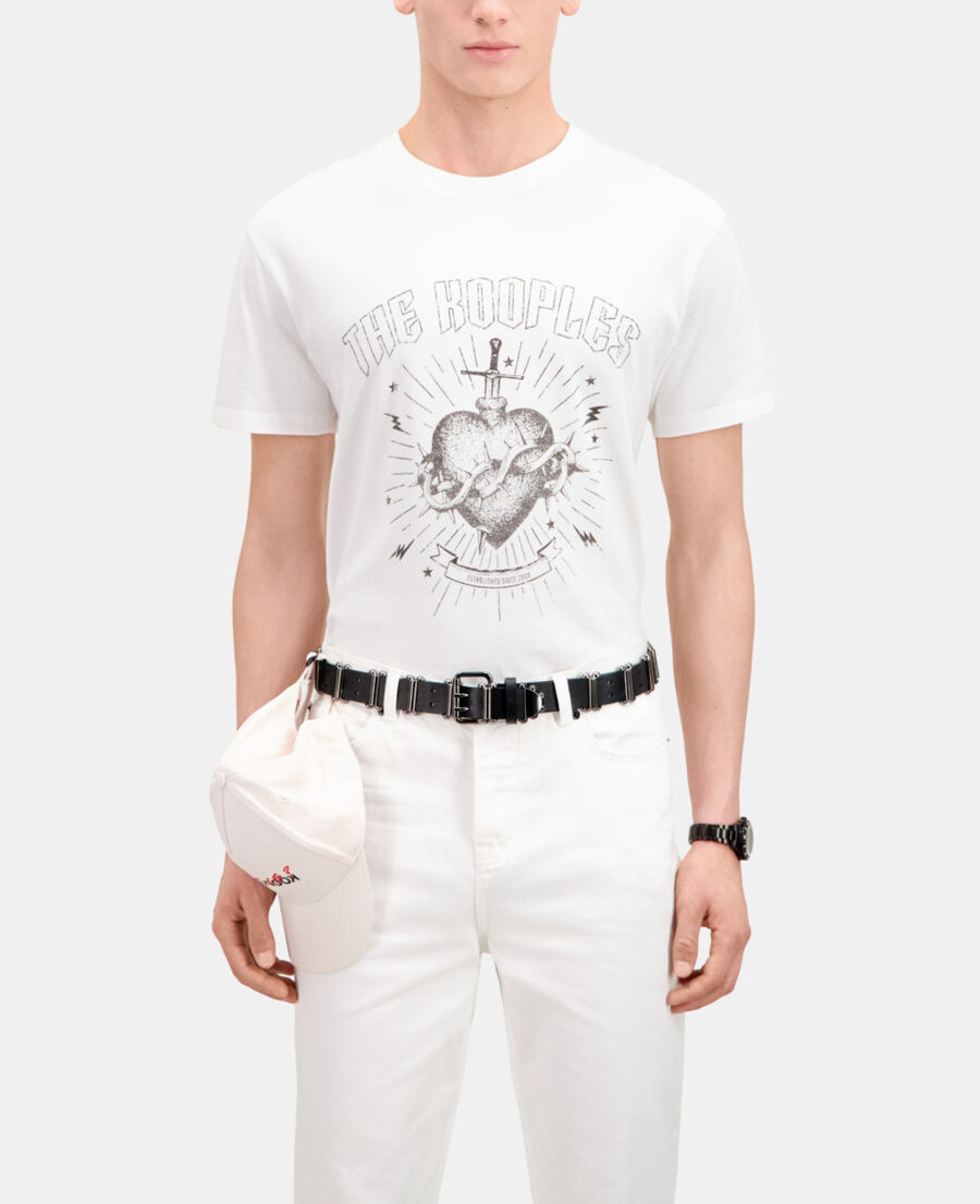 camiseta blanca serigrafía dagger through heart para hombre