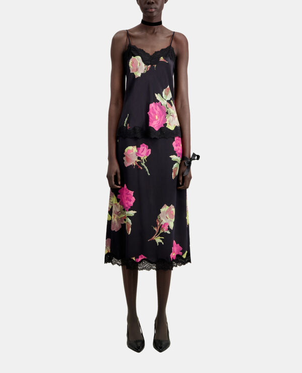 printed silk camisole with lace
