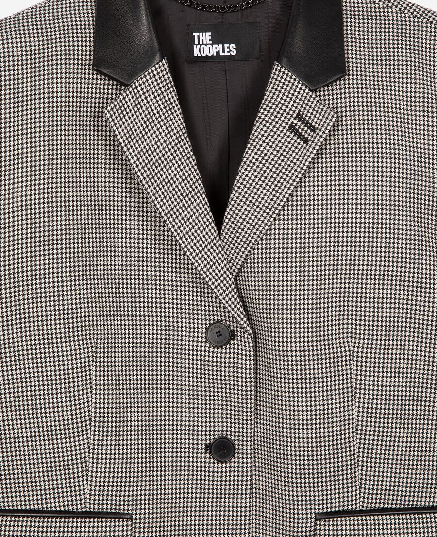 The Kooples FEMME BLACK GREY veste tailleur en pied de poule courte noire et blanche