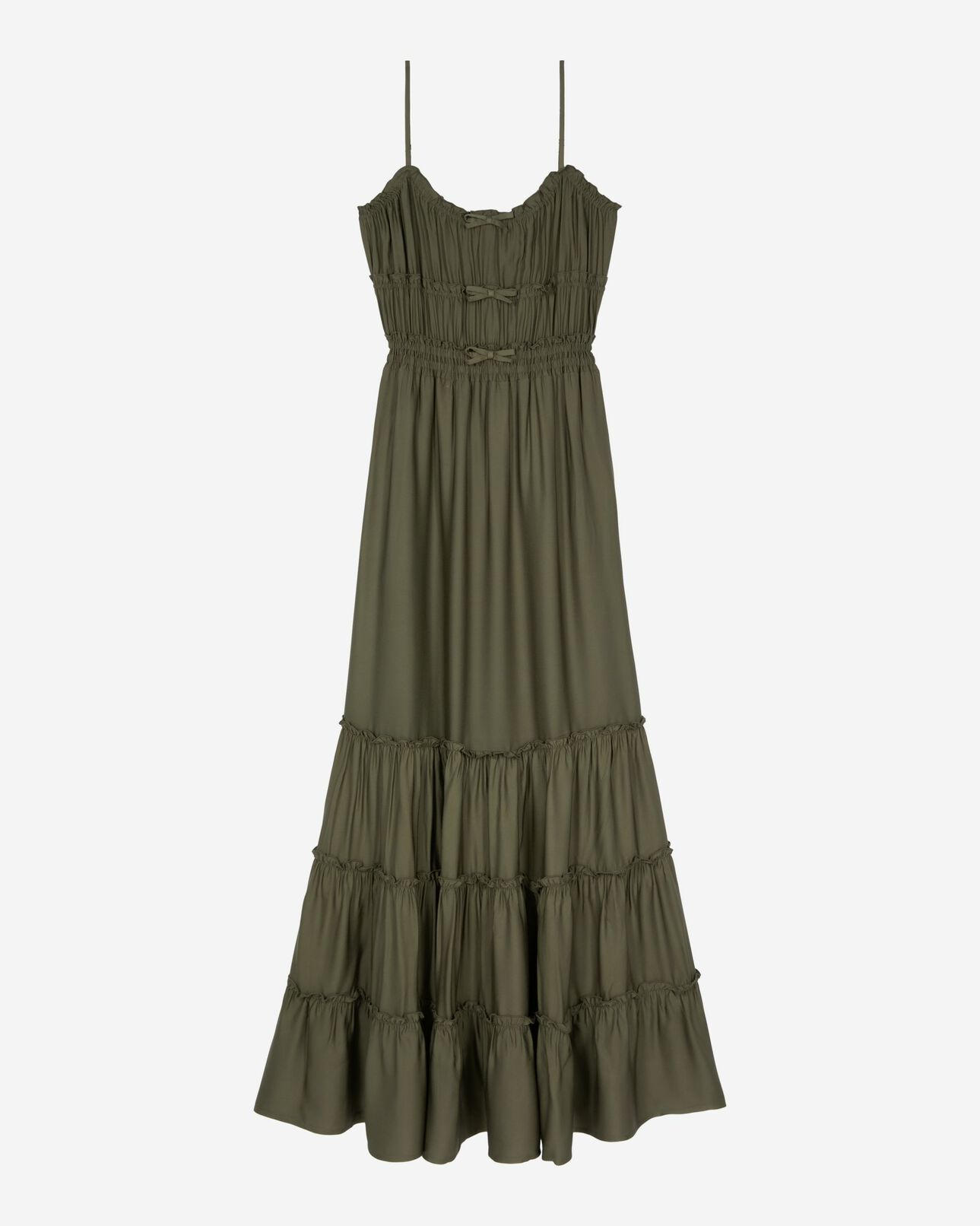 The Kooples MUJER KAKI STONE vestido largo lazos caqui
