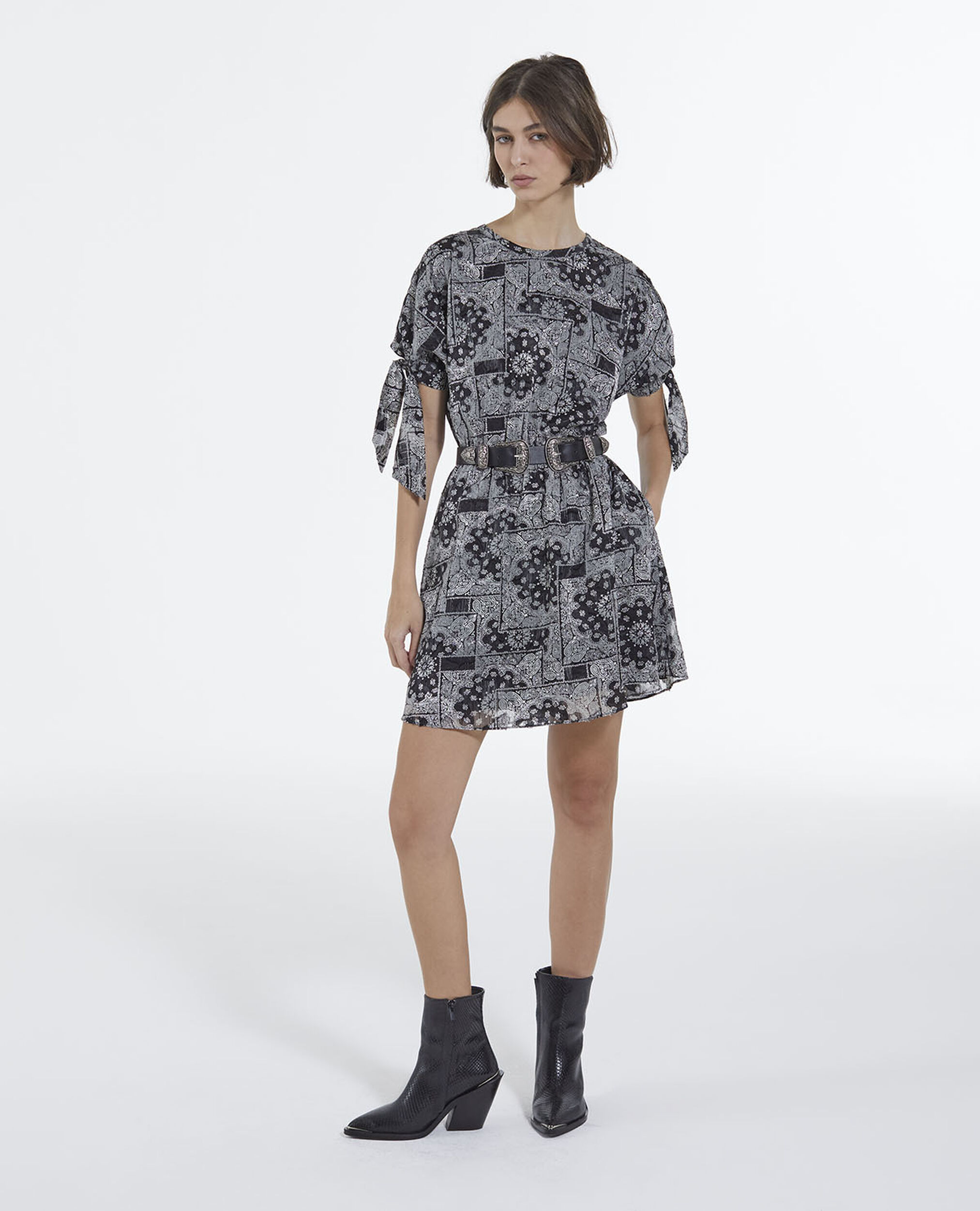 Robe courte droite imprimé bandana, BLACK, hi-res image number null
