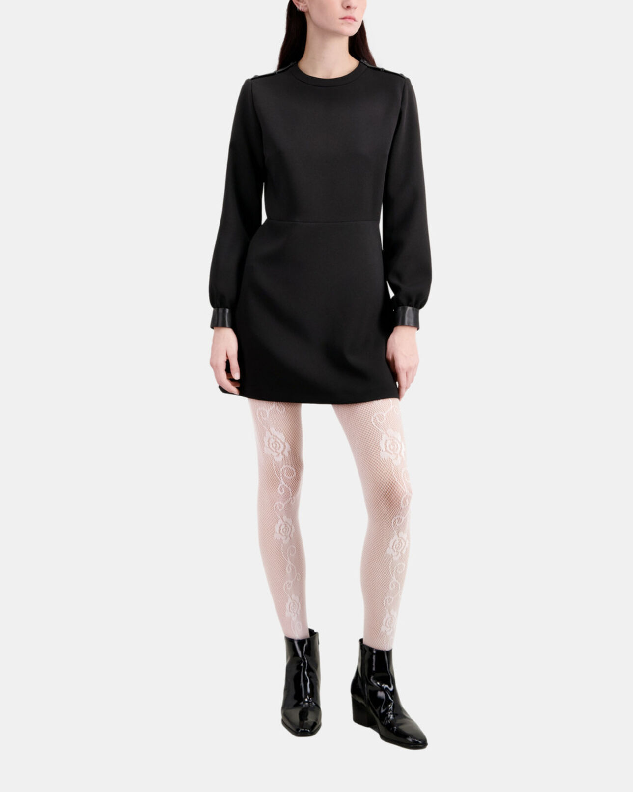 The Kooples DAMEN BLACK kurzes kreppkleid mit lederdetails
